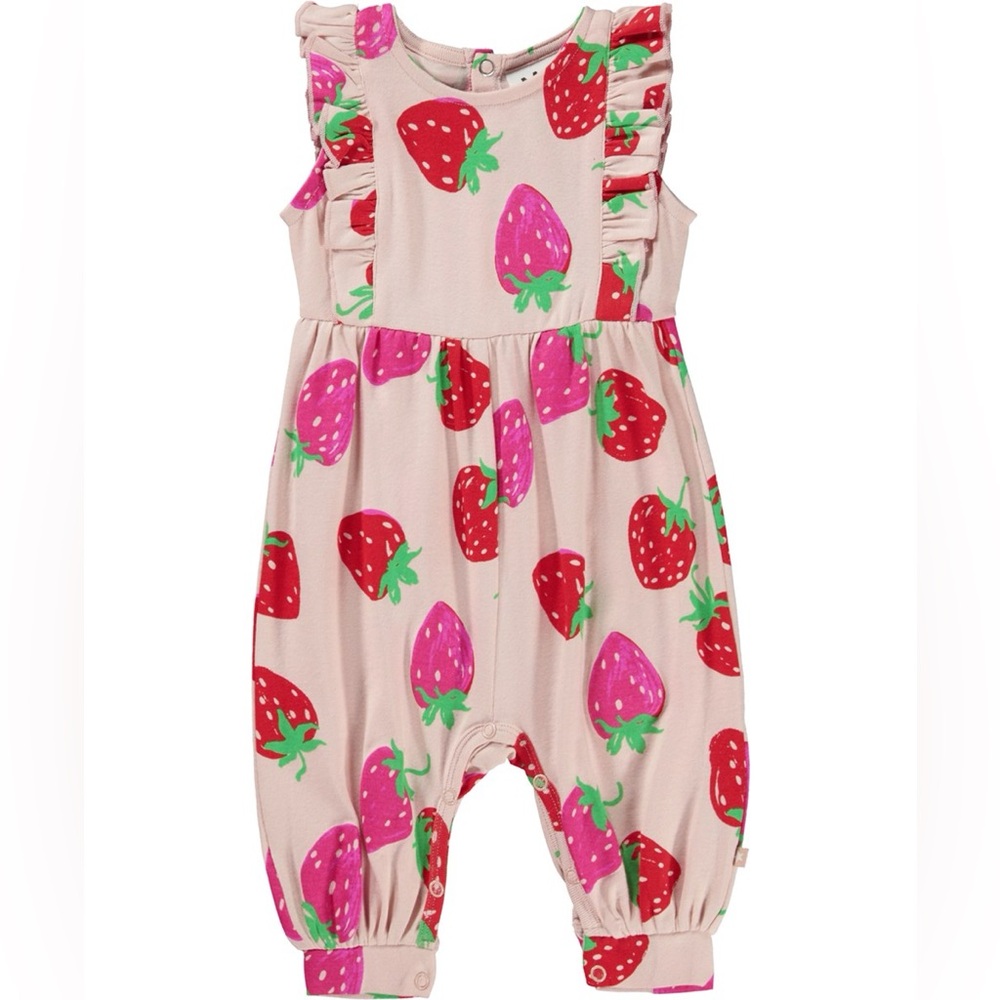 Molo Fallon ruffle sleeve Romper in Strawberry Mini Summer Spring Feminine